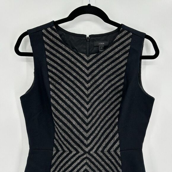 J. CREW Black Gray Chevron Wool Sleeveless Bodycon Sheath Office Dress Size 4 - Picture 3 of 7